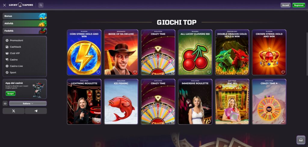 Lucky Capone giochi disponibili