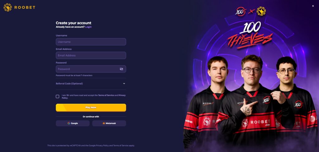 Roobet registrazione e login