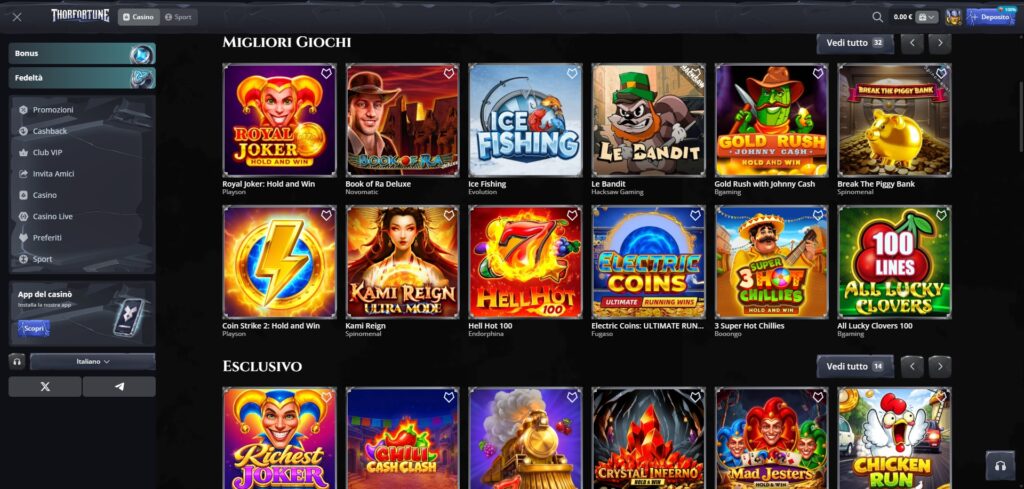 Thor Fortune slot machine e casinò dal vivo